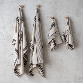 Set di asciugamani in lino naturale e nero a strisce Provence
