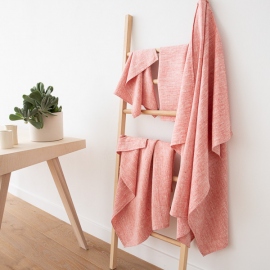 Set di asciugamani da bagno in lino rosso Francesca