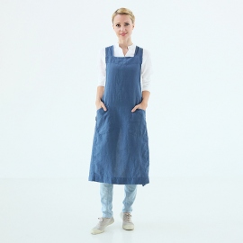 Grembiule in lino indaco Pinafore Stone Washed