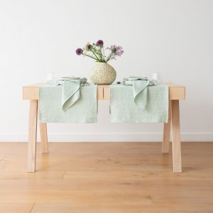 Guida da tavolo in lino color Mint Chevron
